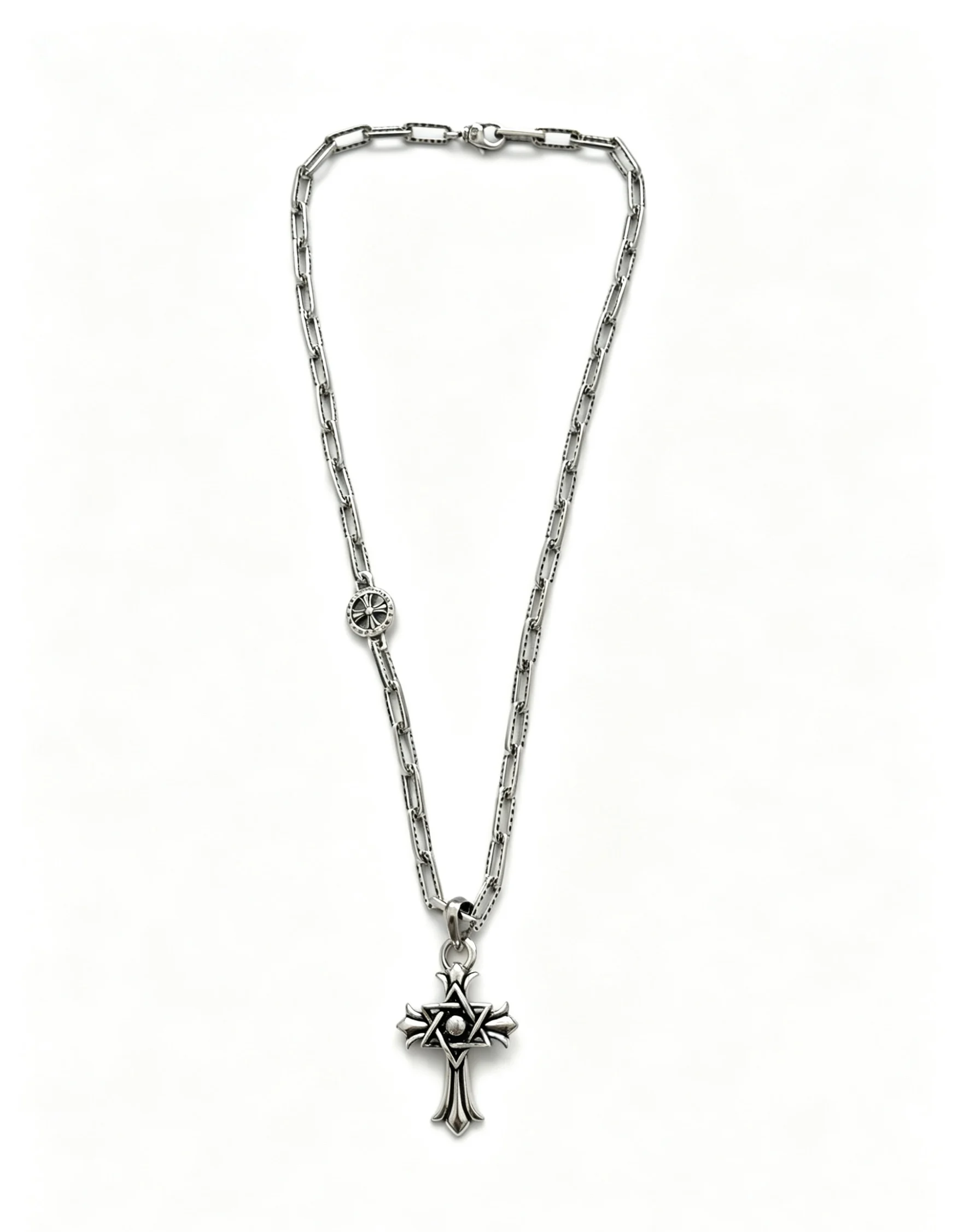 

S925 Sterling Silver Personality Hip Hop Cross Necklace Handmade Chain Vintage Lanyard Sweater Chain CH Fashion Classic Jewelry