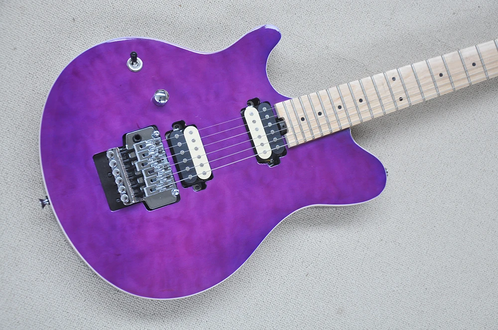 Left Hand Purple Electric Guitar with Quilted Maple Veneer,Maple Fretboard,Humbuckers Pickups