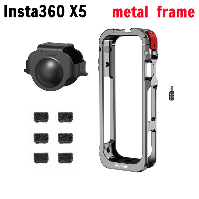 

Flymile X5 Cage Metal Protective Case for Insta360 X5 Camera Frame Cage with Silicone Lens Cover With Cold Shoe and 1/4" Threads