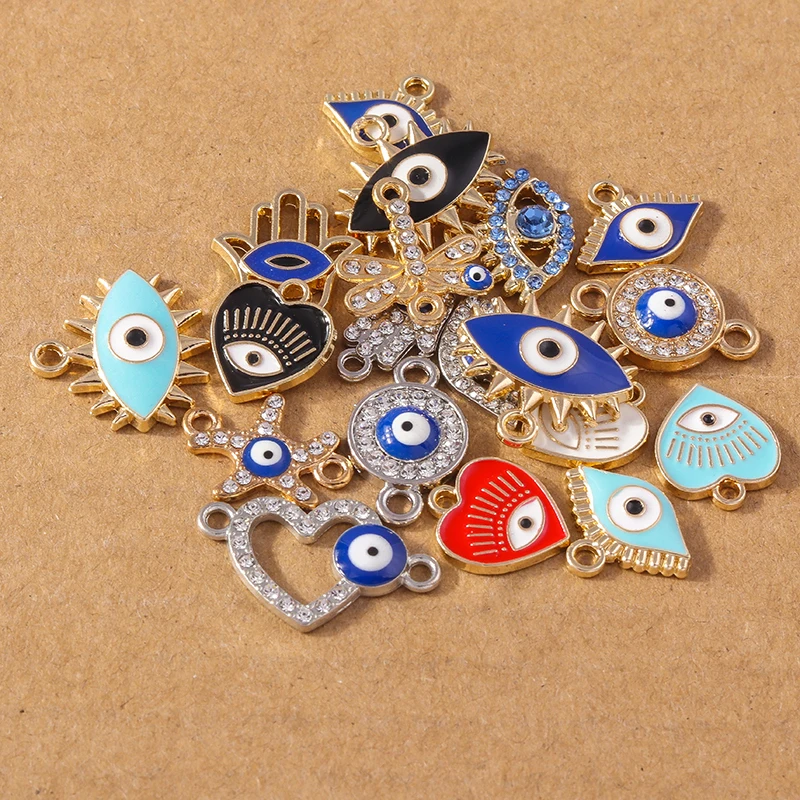 10pcs Cute Enamel Evil Eye Charms Crystal Heart Pendants Charm for Jewelry Making Earrings Necklace Bracelet DIY Accessories