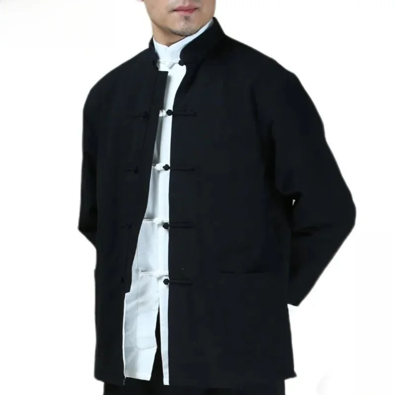 

Весенне-осенний хлопок и лен Тай Чи orm Men Long Sve irt среднего возраста Dad Sle Китайская традиционная основа irt Ретро Ветер