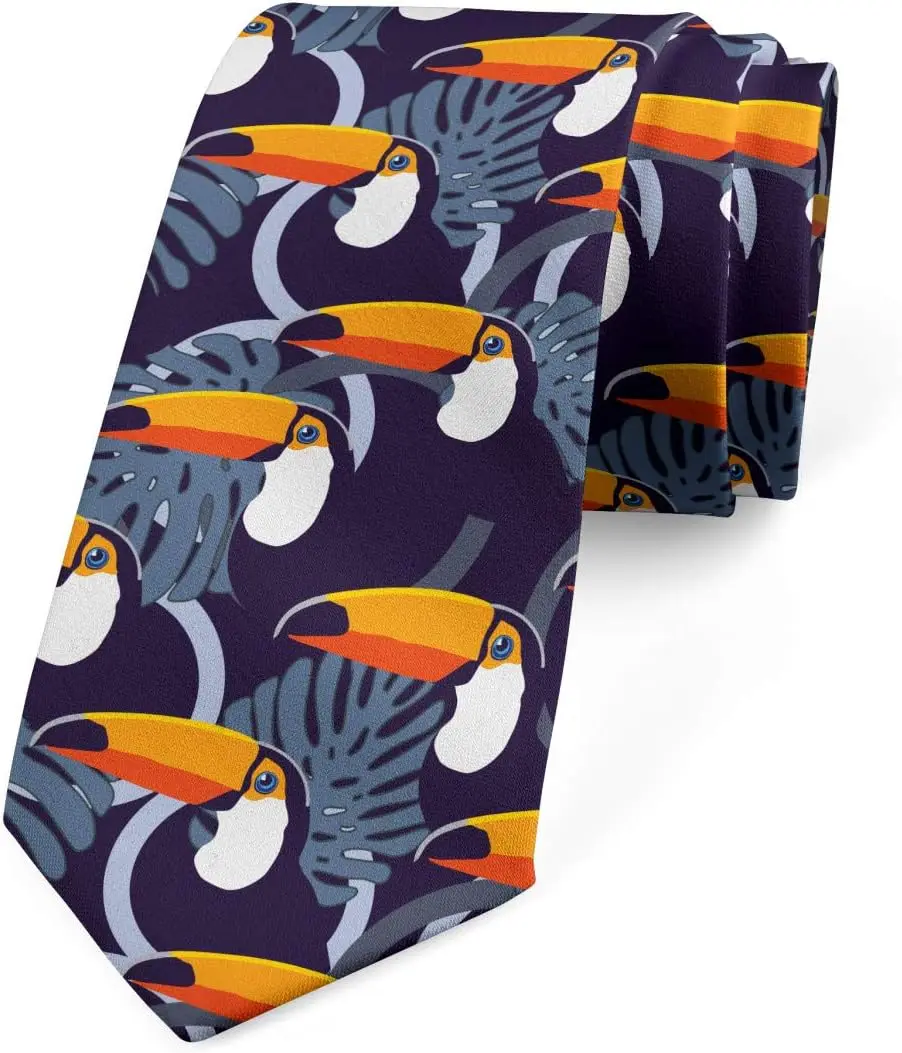 Tropical Birds Tile Pattern Multicolor Modern Men's Tie for Men Print One Size Necktie Shirt Accessories