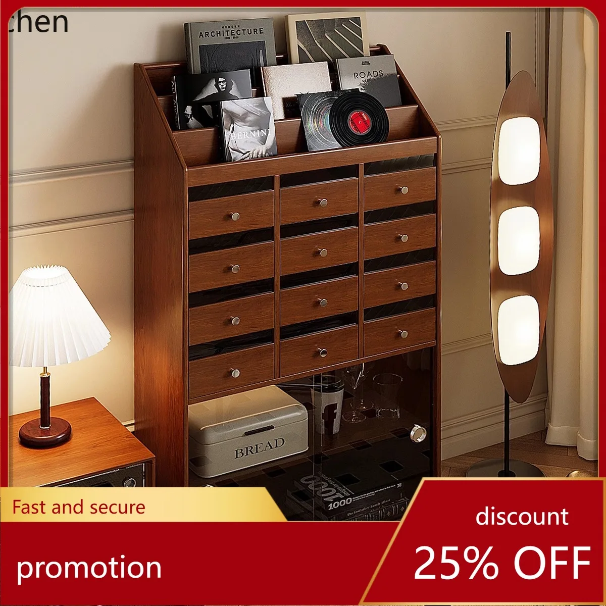 

LXC Retro Solid Wood Chest of Drawers Magazine Side Cabinet Drawer Storage Organizer Entryway Shelf Decorative Display