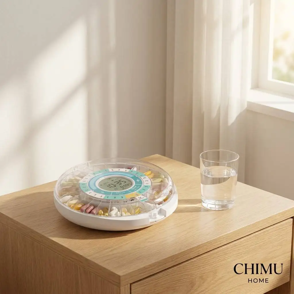 

【CHIMU HOME】Smart Automatic Rotating Storage Box 28-Day Organizer with Alarm Timer Reminder for Elderly Care