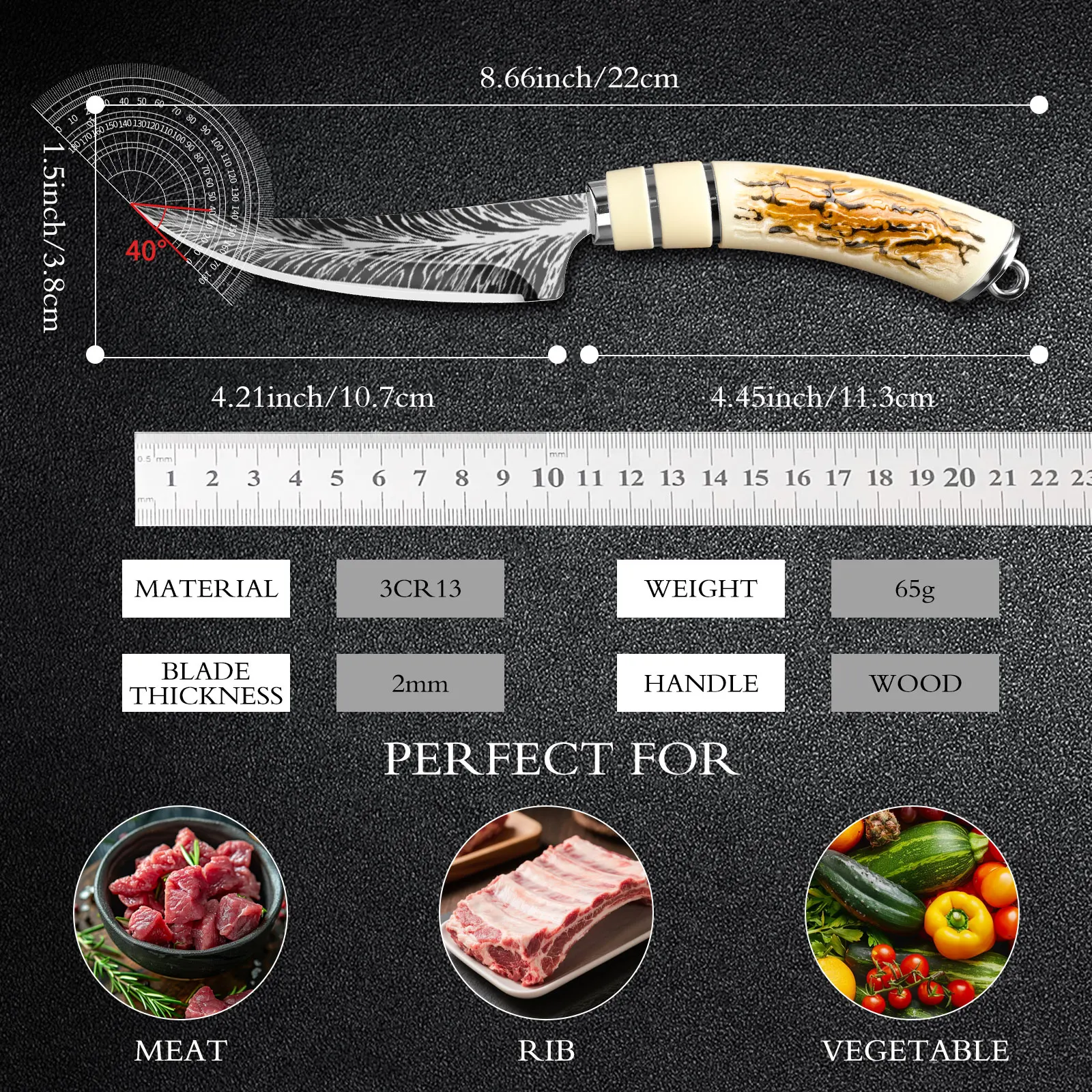 Boning Kitchen Knife Sharp Curved Blade For Kitchen Cooking Knife High Hardness Forging Damascus Texture Knife Sharp Fruit Knife
