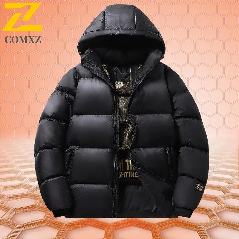 COMXZ الرجال الشتاء صوف مبطن سترة قطن فضفاضة تناسب الهيب هوب معطف مقنع الشارع الشهير سميكة الدافئة أبلى حجم كبير سترة الموضة