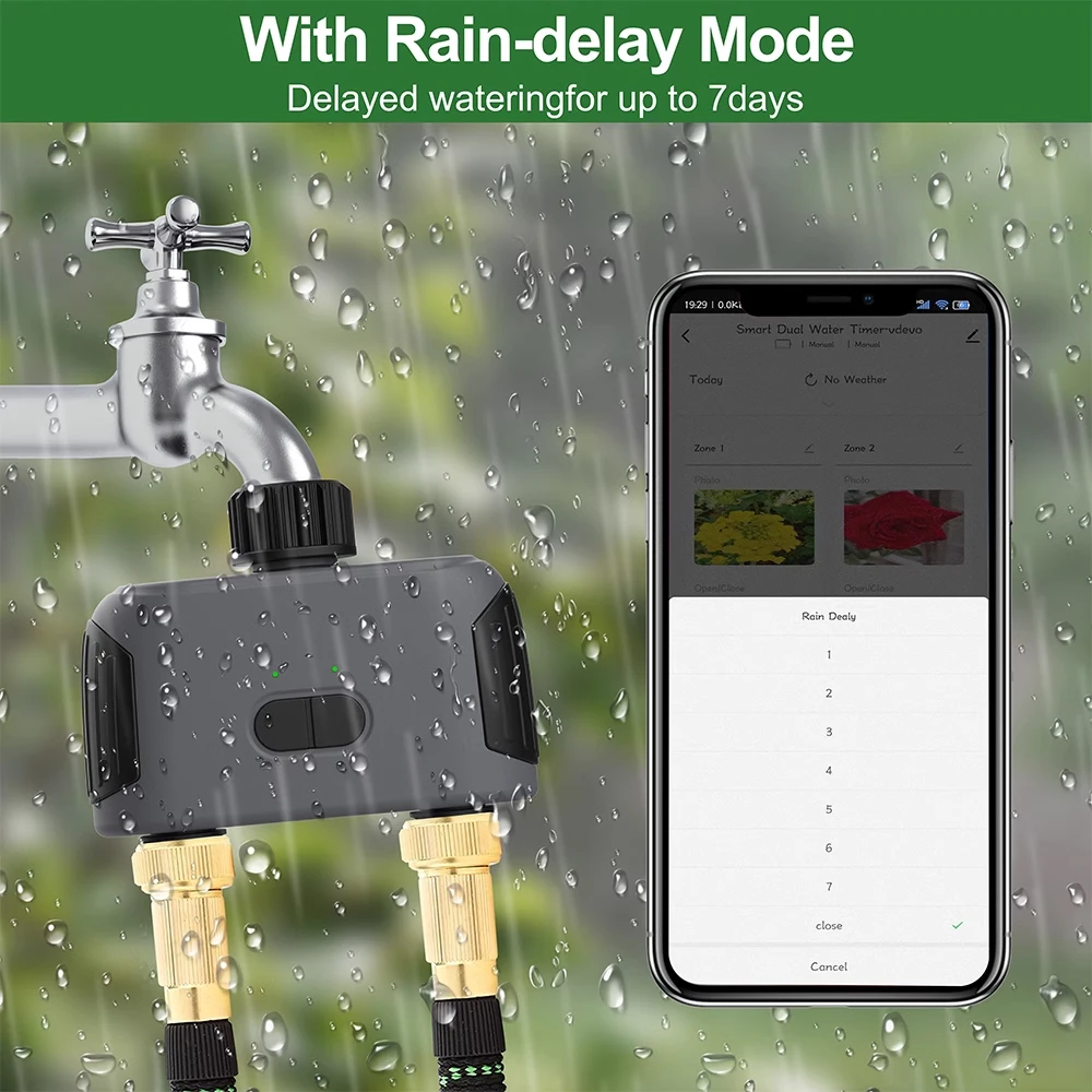 Tuya Bluetooth 2-Way Intelligent Water Timers Automatic Watering Controller Smart Garden Irrigation Sprinklers WiFi Gateway
