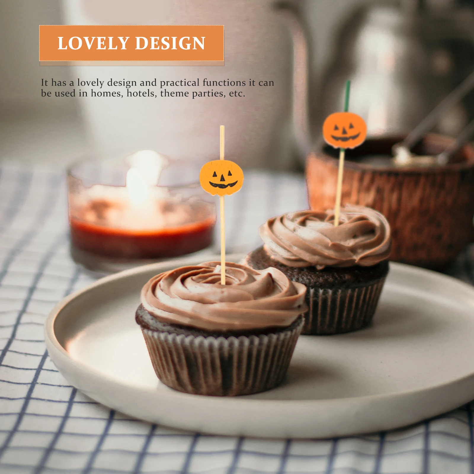 

200Pcs Disposable Pumpkin Bamboo Food Picks Creative Cocktail Sticks Multipurpose Fruit Snack Appetizer Picks Snack Sticks