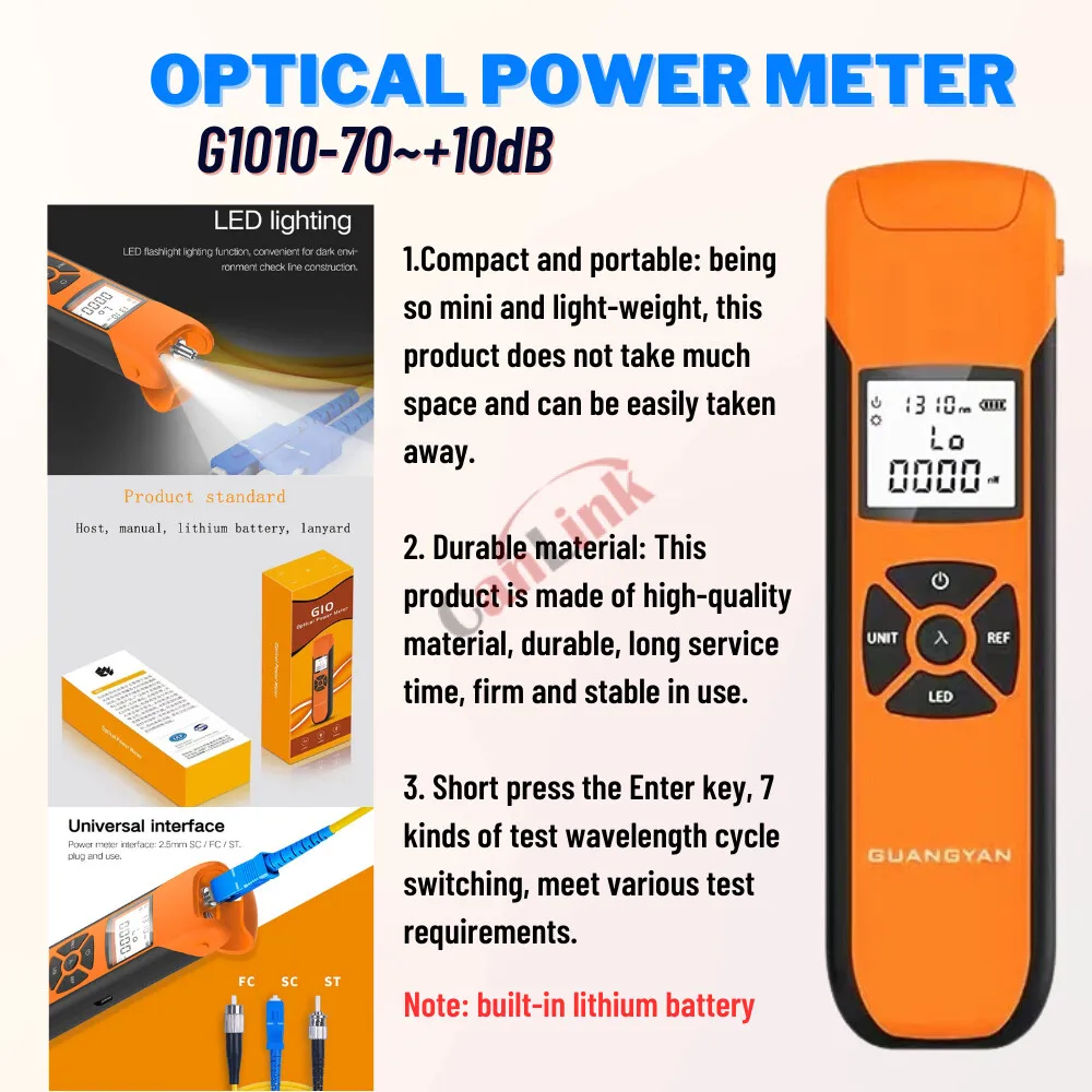 FTTH Fiber Optic Tool Kit with -70~+10dBm G1010 Optical Power Meter 10MW Visual Fault Locator Cleaver FC-6S/SKL-6C