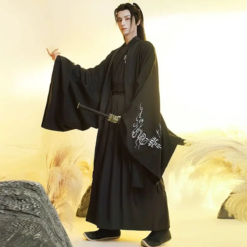 Ponadgabarytowy chiński kostium Hanfu Mężczyźni Starożytny Vintage Hanfu Halloween Kostium Cosplay Czarny 3-częściowy Zestaw Hanfu Dla Mężczyzn Plus Size 3XL