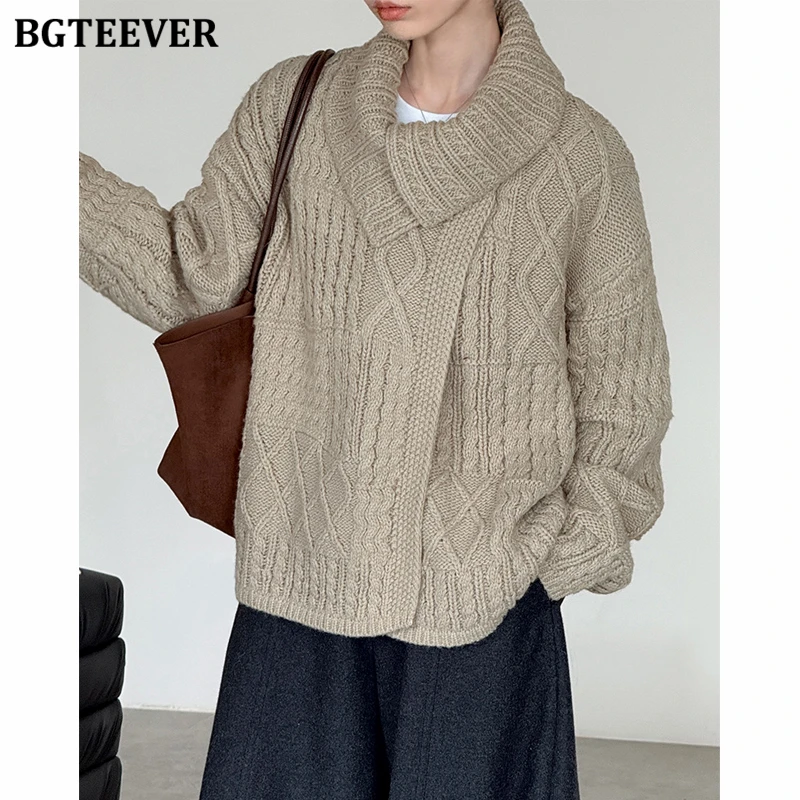 

BGTEEVER Chic Elegant Lapel Women Single Button Knitted Cardigans Autumn Winter Fashion Long Sleeve Warm Loose Female Sweaters