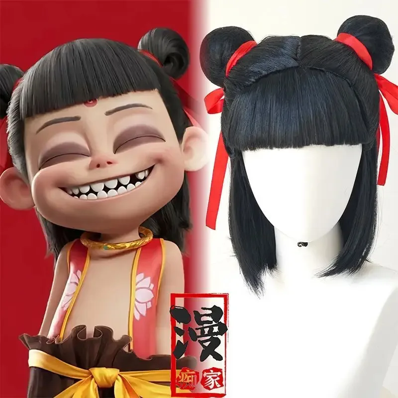 

Nezha Styled Wig Hot Movie Ne Zha2 Cosplay Chinoiserie Nezha Ao Bing Wig Heat Resistant Synthetic Hair For Comic Con Party DSGHR