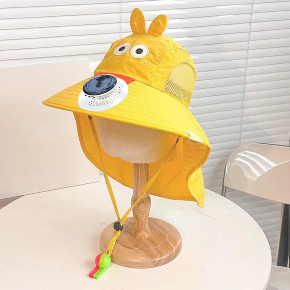 Children Sun Hat with Neck Cover Kids Hat Kids Sun Cap with Built-in Solar Fan Wide Brim Sun Protection Hat Breathable Mesh