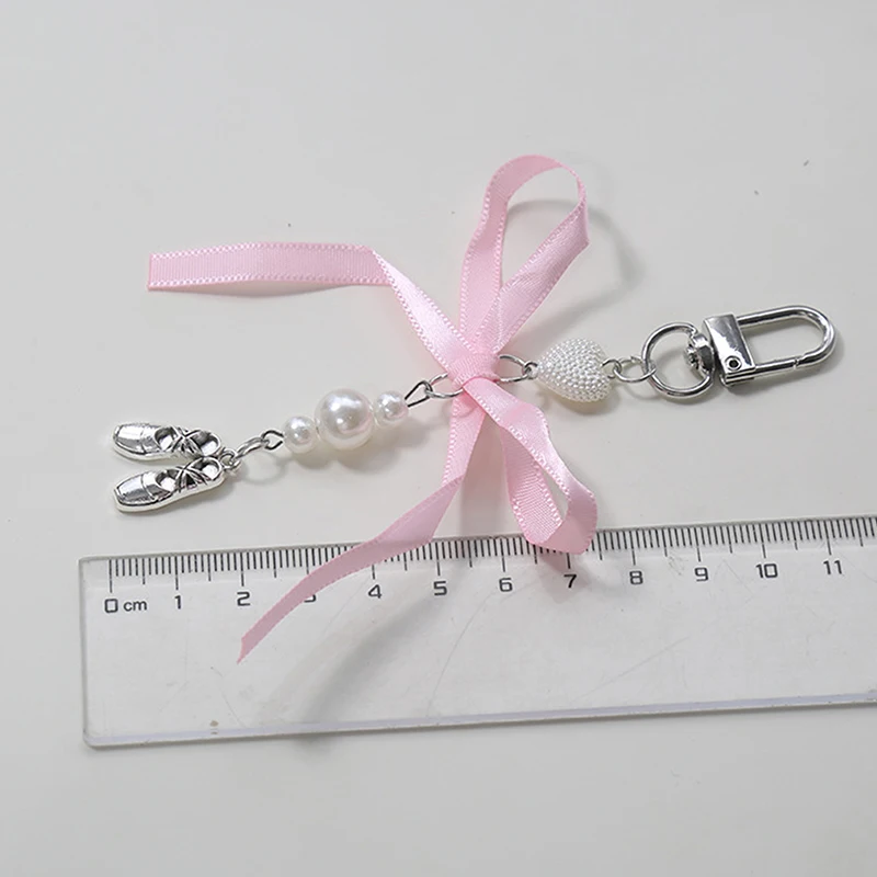 Pearl Beaded Key Chain Sweet Cool Bowknot Ribbon Phone Pendant Headphone Case Charms Bag Decor Car Key Ring