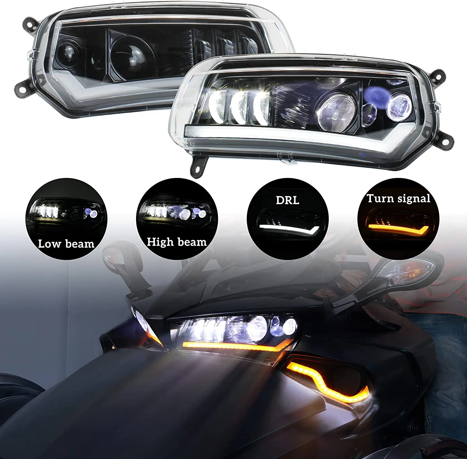 

LED Headlight Assembly for Can-Am Spyder F3, LED Head Lamps Front Lights with DRL Turn Signal Lights for Can Am Spyder F3