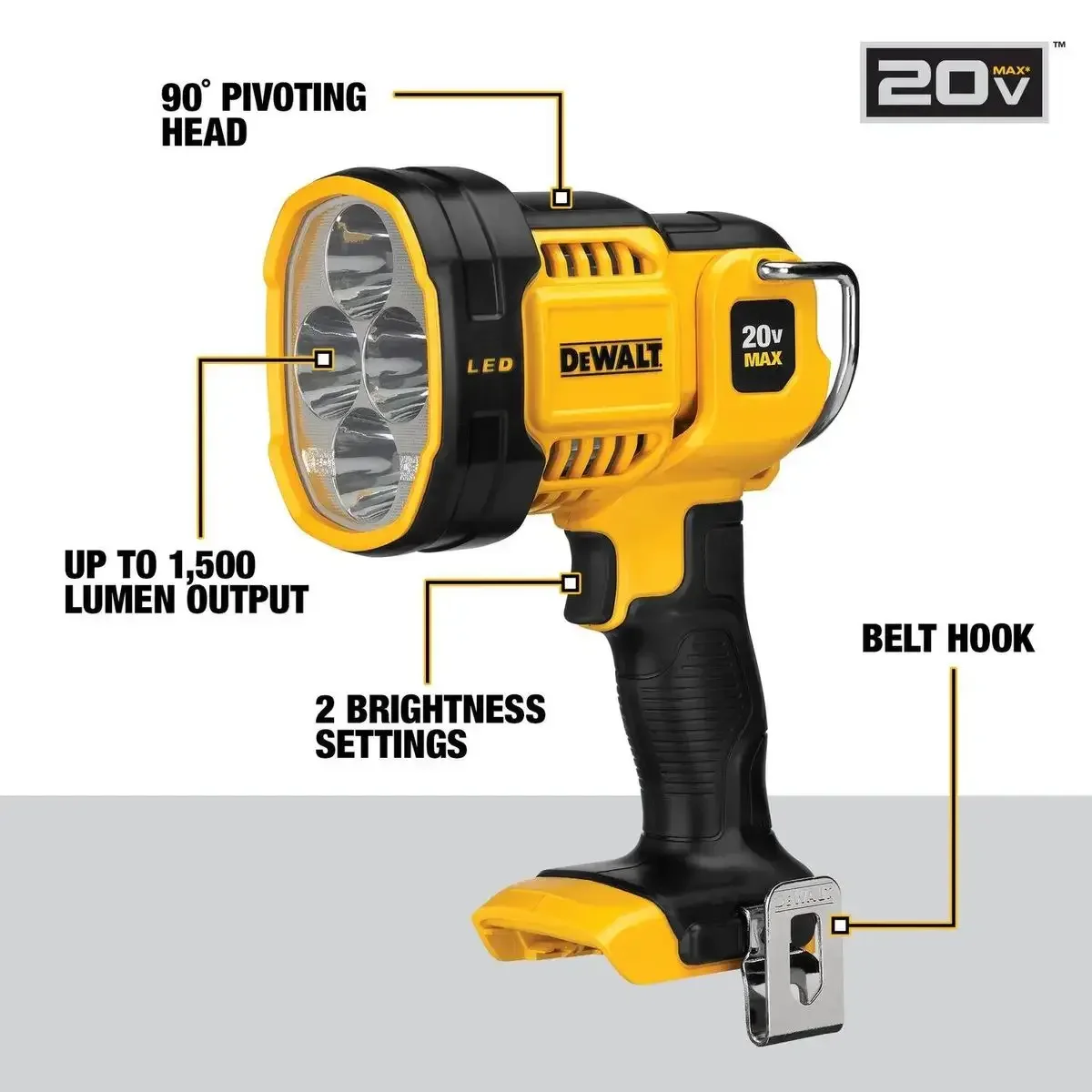 DEWALT DCL043 Jobsite LED Spotlight 20V Lithium Power Tools Flashlights Torches Bare Tool