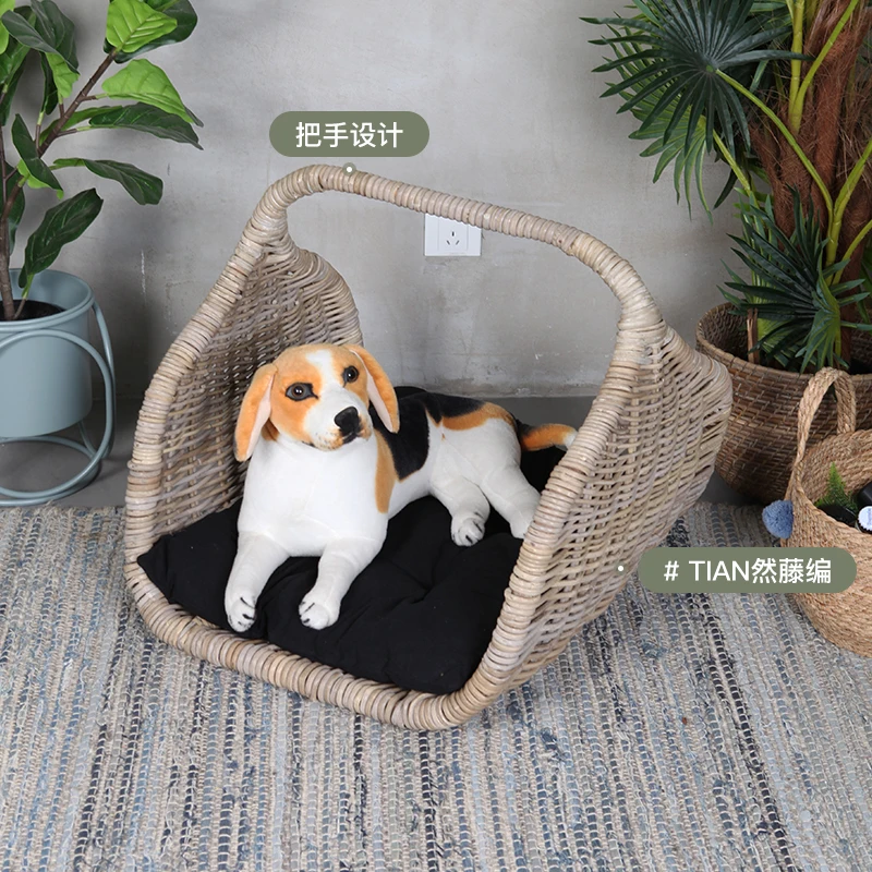 Wabi Sabi Cane Hand-woven Dog Litter Wabi Sabi Home Retro Dog Bed Rattan Woven Small Dog Pet Litter