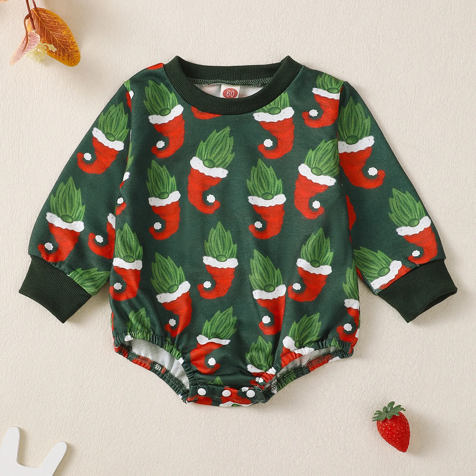 Weihnachtsmütze-Muster, bedruckt, langärmelig, dreieckiger Baby-Strampler für Säuglinge und Kleinkinder