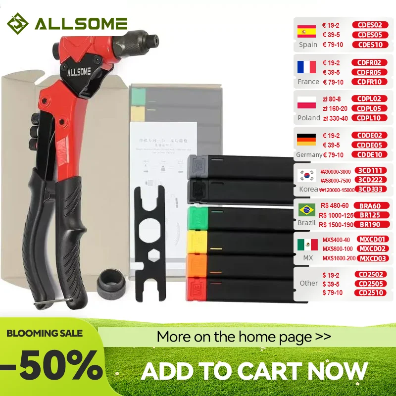 ALLSOME Đơn Đa Năng 3 Trong 1 Đa Chức Năng Đinh Tán Súng Với Đai Ốc Đinh Tán Tay Đinh Tán Có Ngăn Dụng Cụ