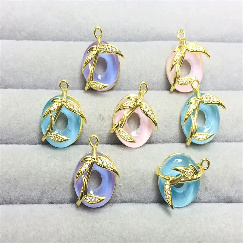 20pcs/ Bag Copper gold-plated zircon inlaid glass bamboo knot safety buckle pendant DIY retro necklace earring making
