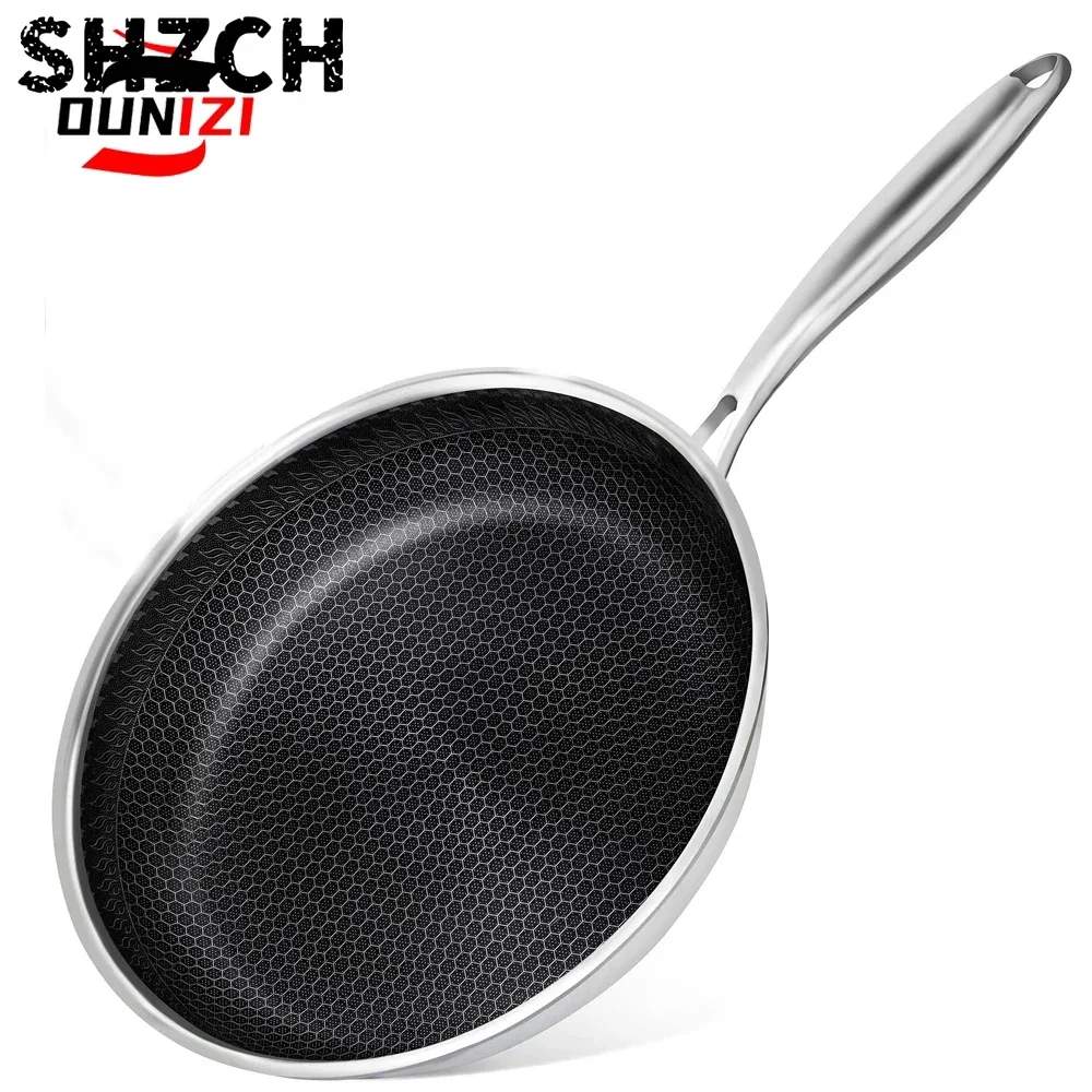 Sartén de acero inoxidable sin recubrimiento, sartén antiadherente, olla para carne frita, utensilios de cocina para estufa de g