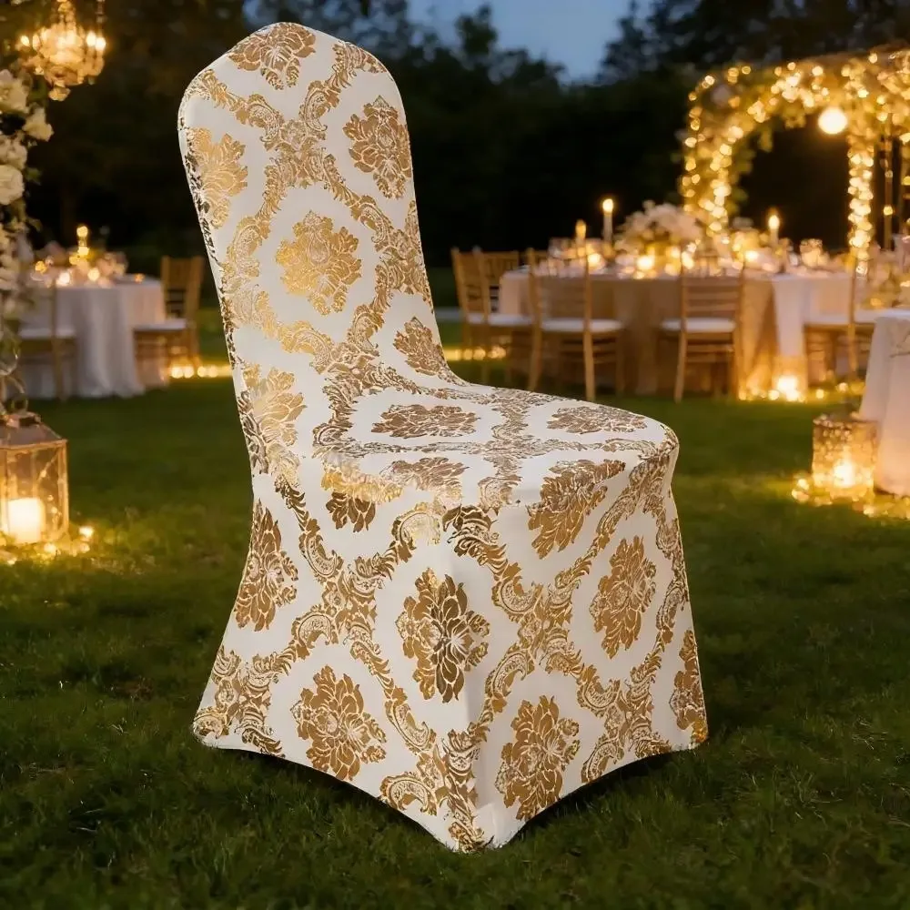 Full Cover Bronzing Elastic Chair Cover Dust-proof Breathable Hot-Stamped Stretch Chair Cover Washable Seat Cover Restaurant