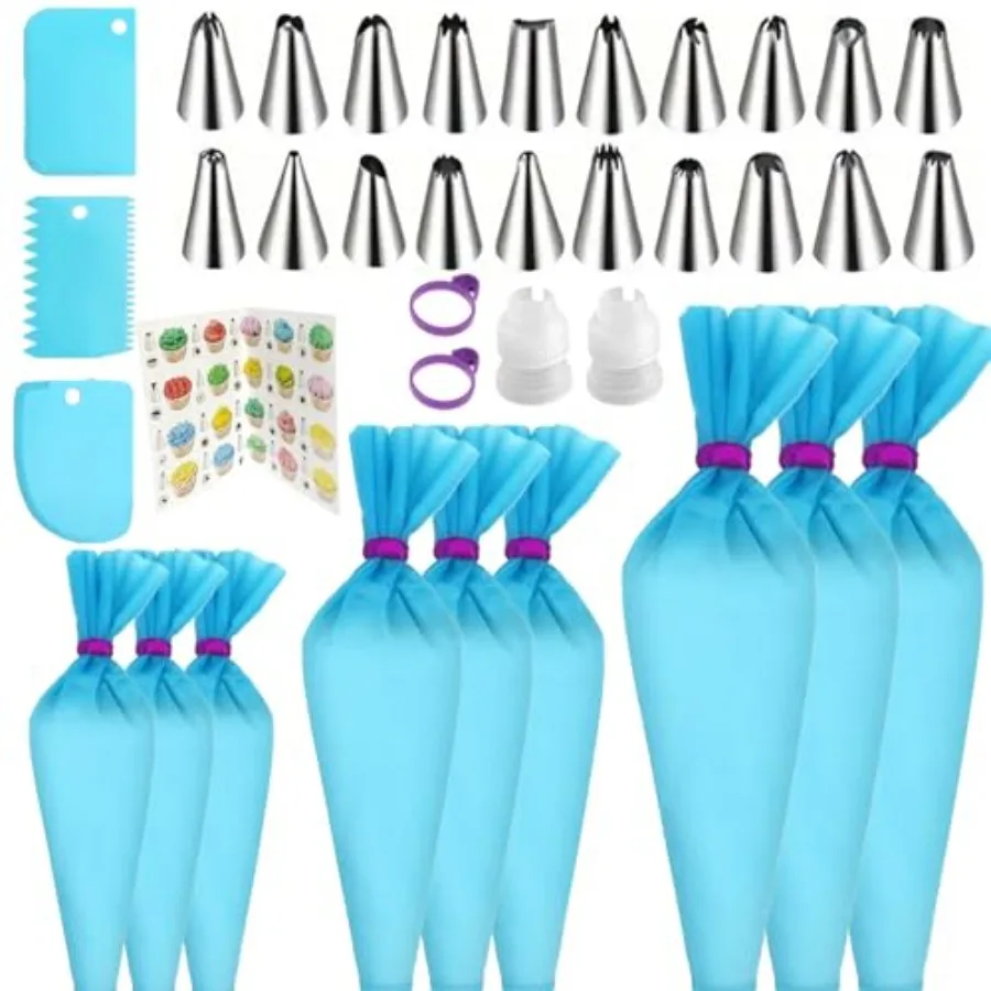 

Reusable Piping Bags and Tips Set Silicone Pastry Bags 3X 12+14+16 with Icing Frosting Tips for Cake Decorating Cupcakes Cookie