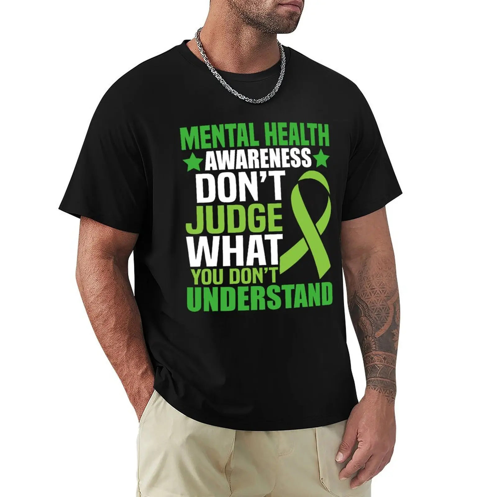 

mental health awareness green ribbon T-Shirt Aesthetic clothing quick drying topping plus size men clothing