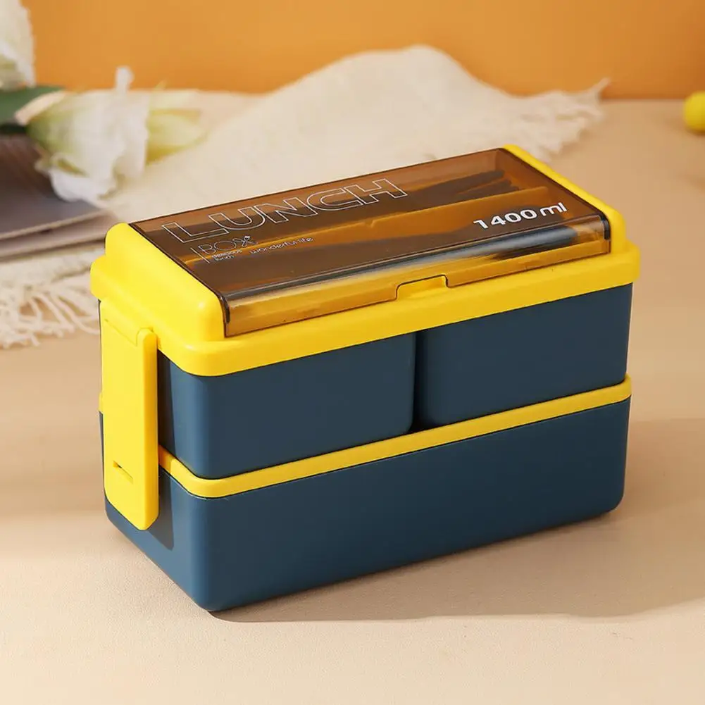 Lunch Box with Multi-layer Compartments Sealed 1400ml Double Plastic Lunch Box with Three for Meal for Kids for School