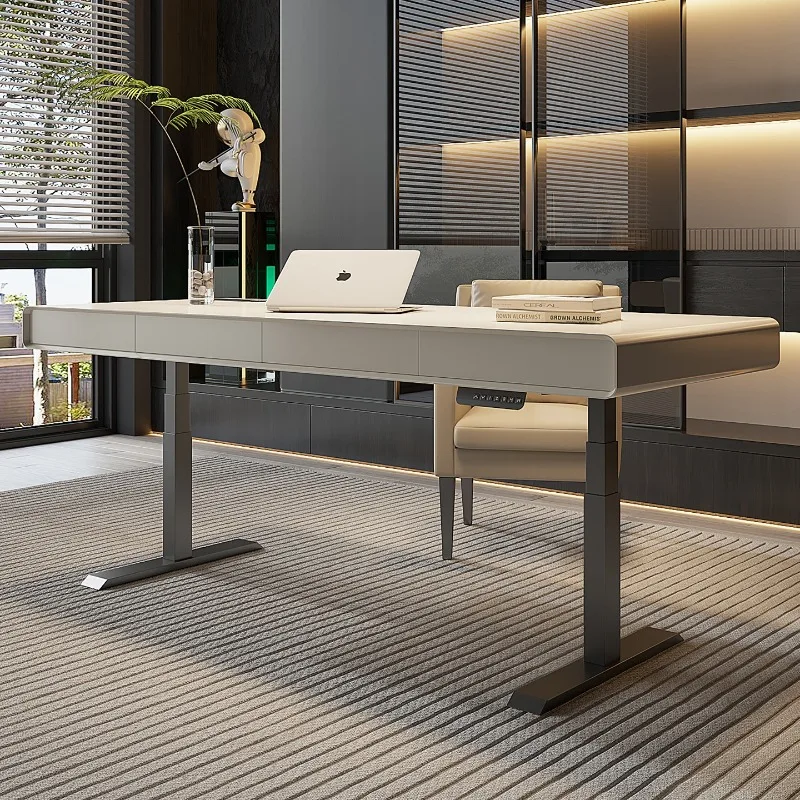 Italian light luxury solid wood intelligent electric liftable desk living room large table for home double office computer desk