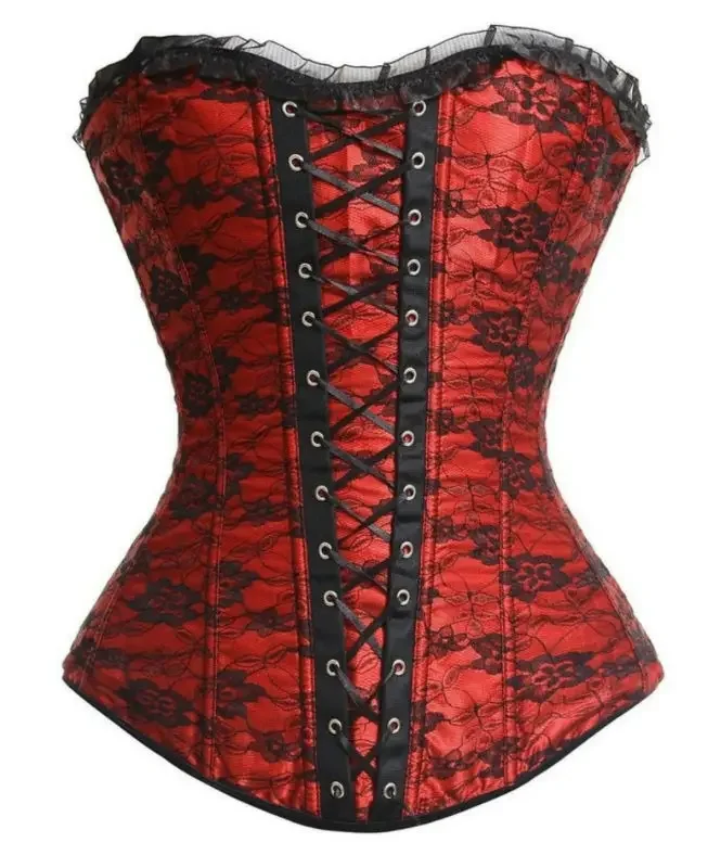 Sexy Lace Overbust Plastic Boned Waist Cincher Trainer Corsets And Bustiers Weight Loss Hot Slimming Shaperwear