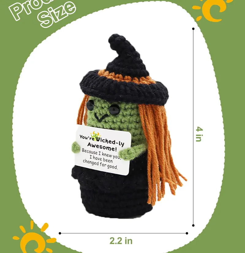 New crochet emotional support Halloween doll with card desktop decoration hand woven Halloween Christmas gift home decoration