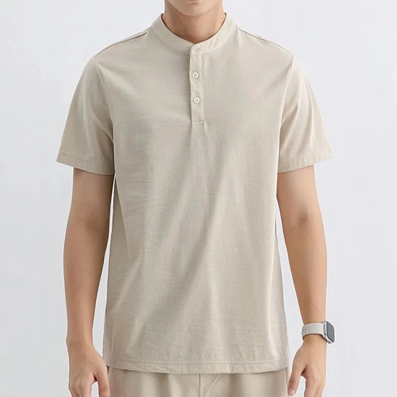 

Henry Collar Tshirt Men Summer Short Sleeve Loose Casual Business Lightweight Comfortable T-shirt Breathable T Shirts Tops