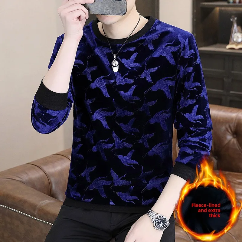 

Men's round Ne Fce Lined Velvet Sweatirt Thiened Letter Print Trendy T-irt Autumn Winter Faionable Slim Fit Casu...