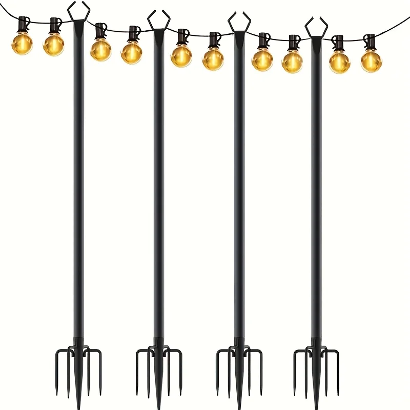 4 Pack 11.1 FT String Light Poles, Metal With Fork Lights Poles For Outdoor String Light, Rustproof Heavy Duty For Outside Garde