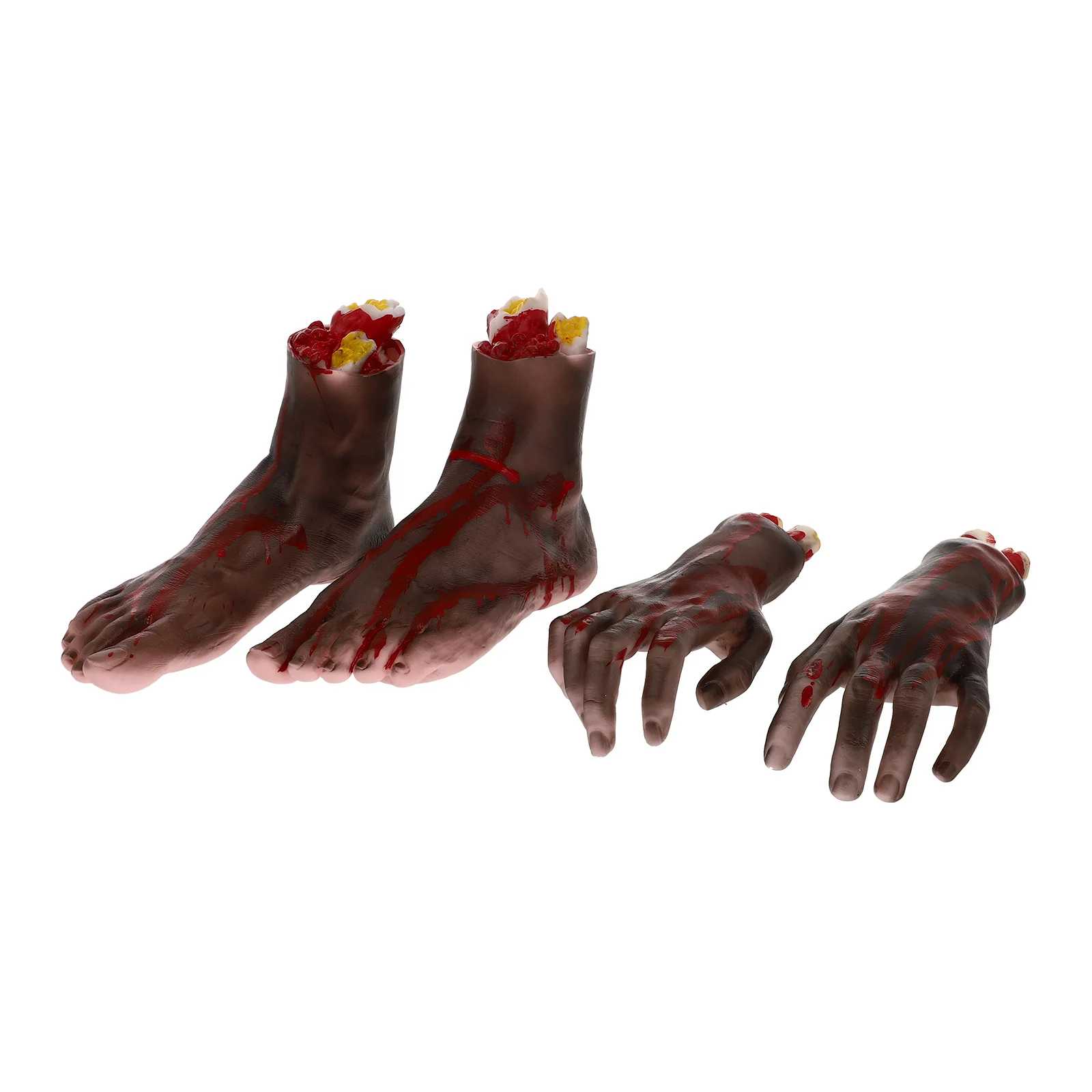 

4 Pcs Simulated Bloody Prosthesis Scary Props Severed Hand Make up Fake Hands Halloween Vinyl Creepy Foot Prank Carnival