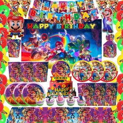 Super Marioed Bros decoración de fiesta de cumpleaños para niños, accesorios de mesa, juguete DIY, plato de papel, taza, suministros para fiesta de año nuevo