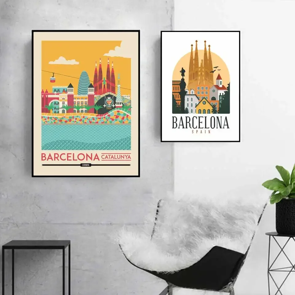 

Barcelona Catalonia Spain Travel Poster Prints Canvas Painting Wall Art Picture For Bedroom Home Decor