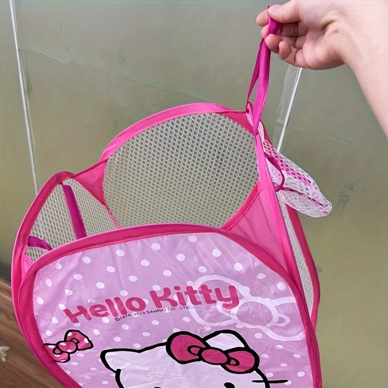 1pc Hello Kitty cestino per vestiti sporchi portatile Y2K Sanrio simpatico cesto portabiancheria pieghevole borsa portaoggetti di grande capacità