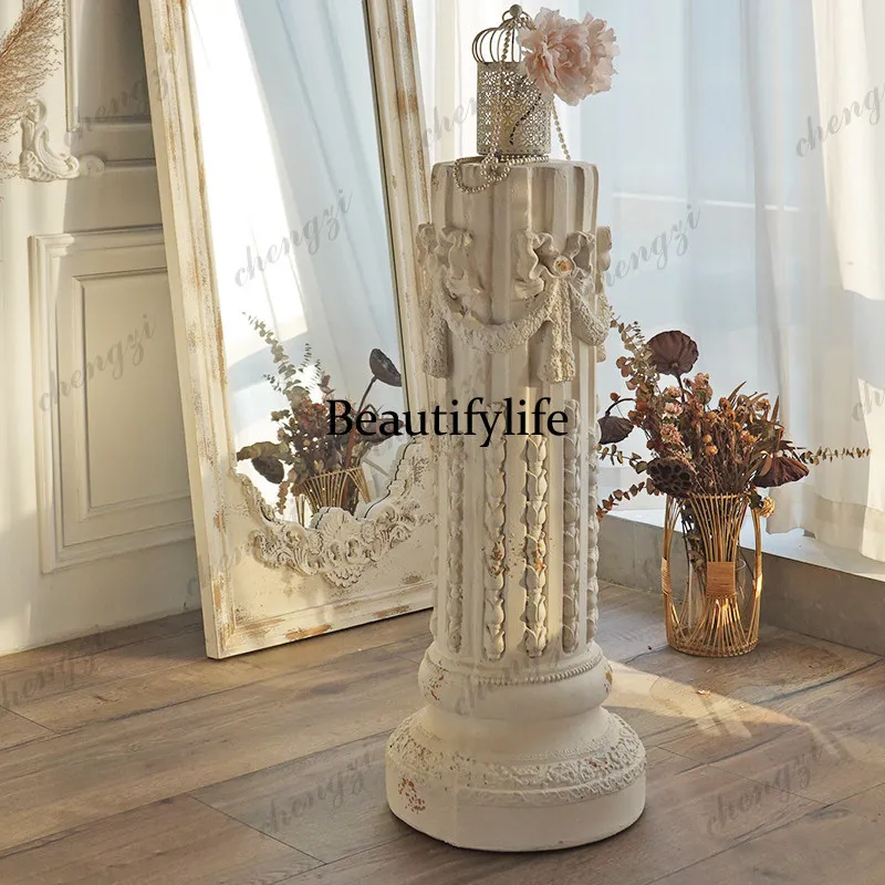 French white Roman column edge, flower stand, shelf display photography props, ornaments