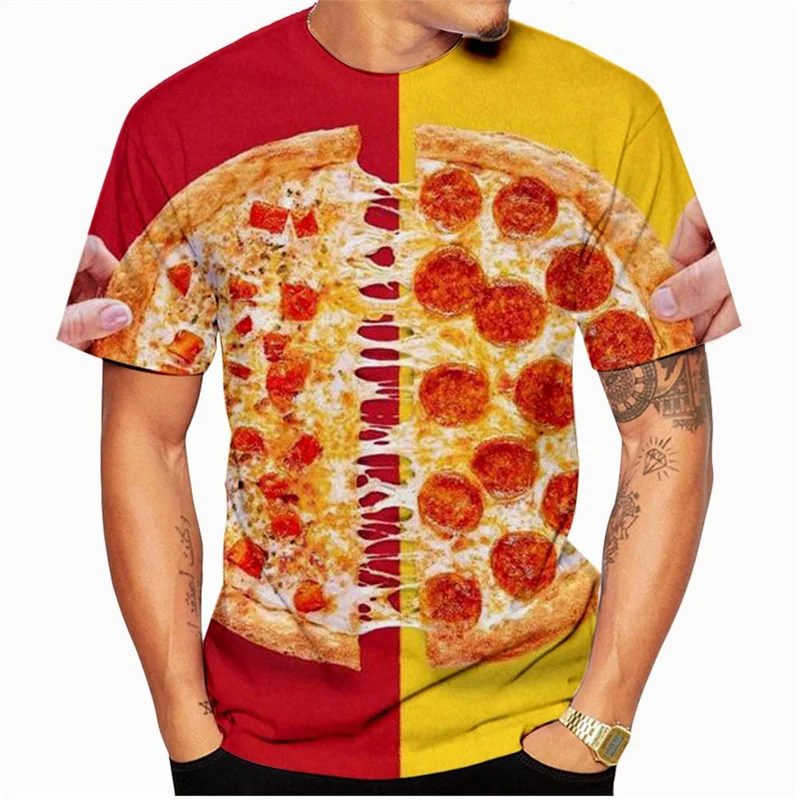 Funny Pizza Pattern T Shirt For Men Delicious Food 3D Printed Tees Summer Casual Round Neck Tops Unisex T-Shirts Short Sleeves