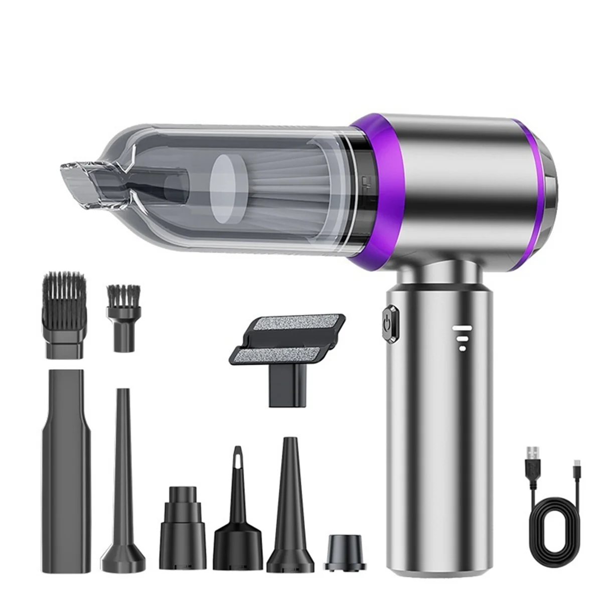 Car Vacuum Portable Cordless Mini Vacuum Cleaner Compressed Air Duster&Air Blower&Pump Hand Held Vacuum Silver Purple