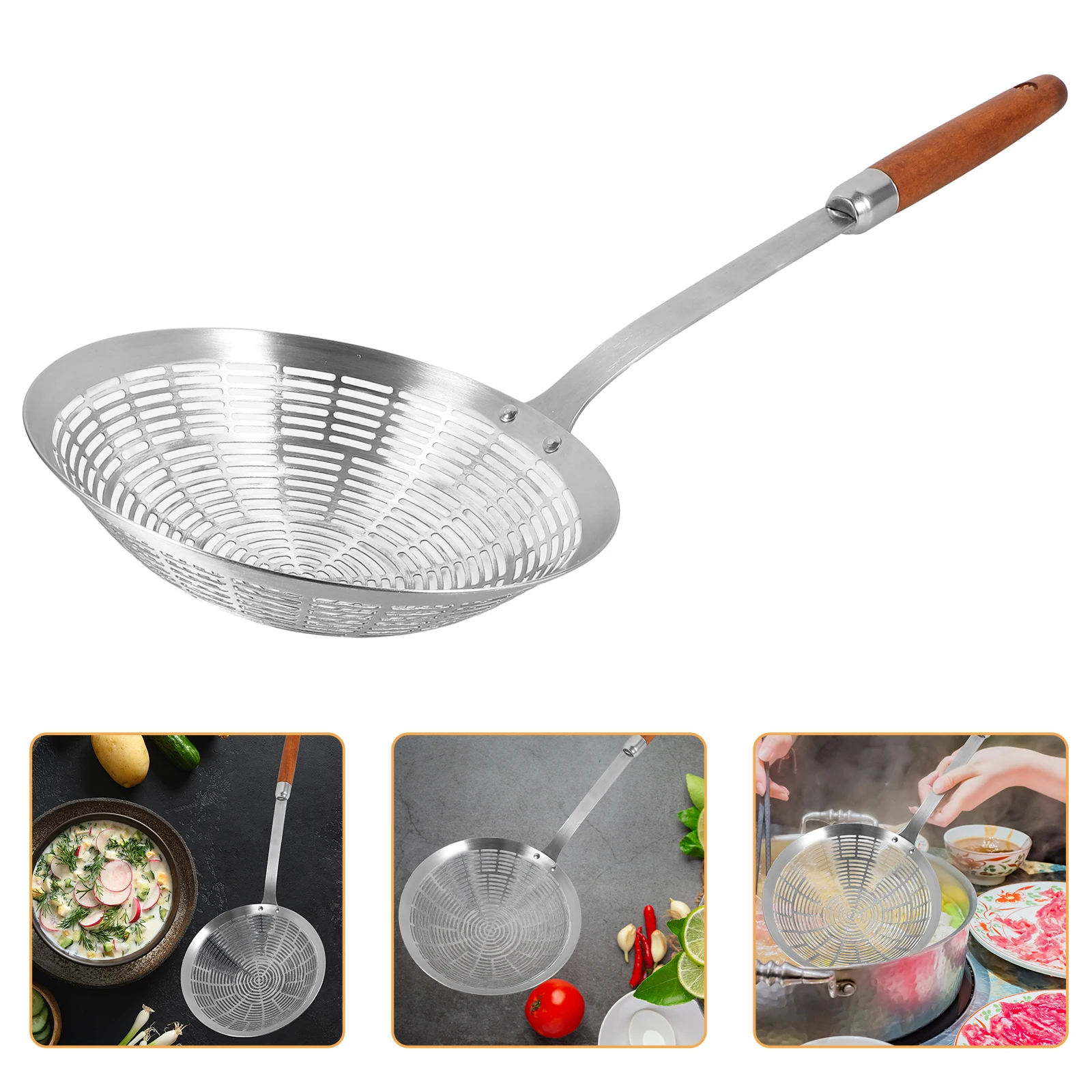 

Stainless Steel Anti-Scald Slotted Spoon Large Mesh Hole Deep Fryer Noodle Spoon Kitchen Supplies Strainer Scoop