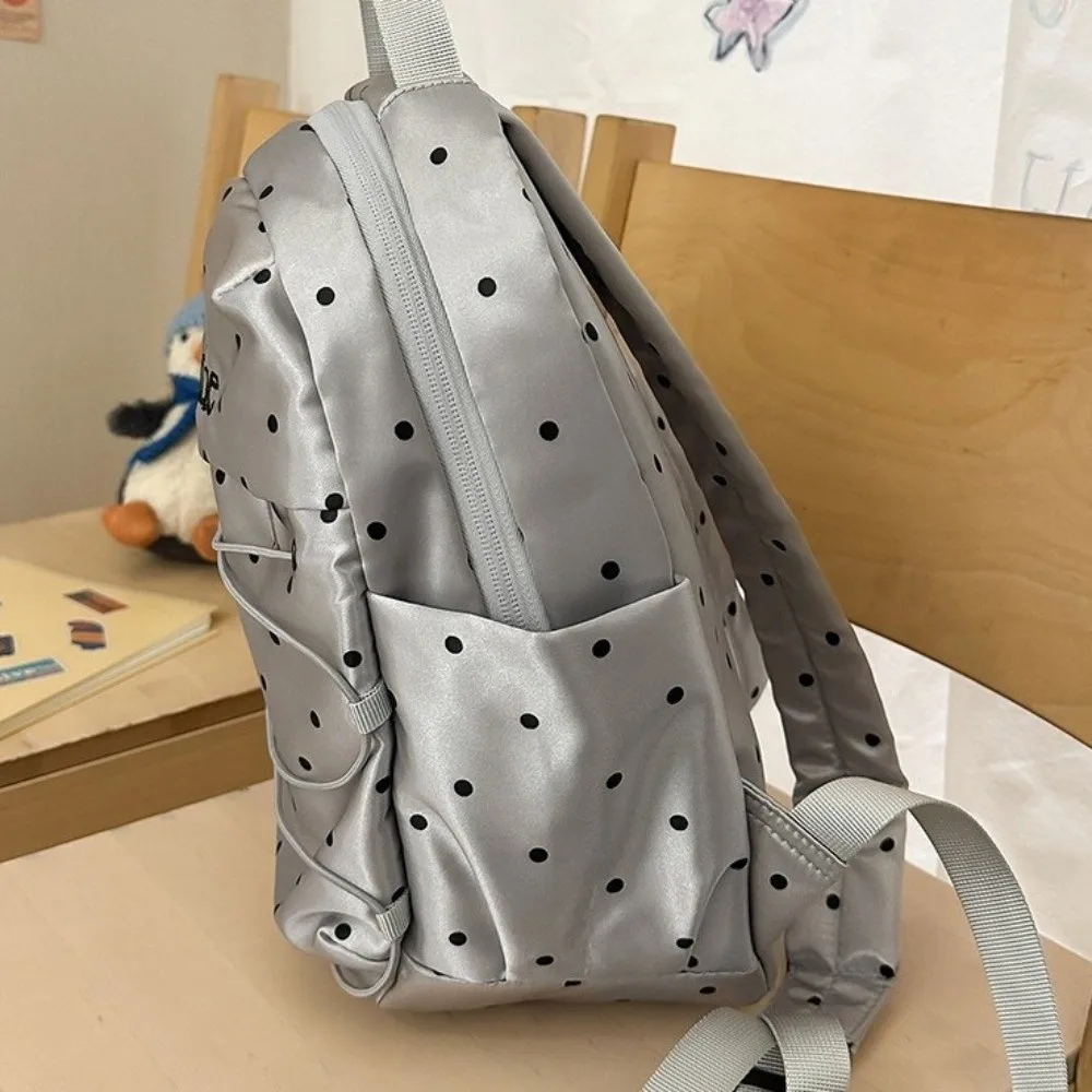 Nylon Material Polka Dot Backpack Large Capacity Durable Construction Drawstring Rucksack Drawstring Closure Portable Size
