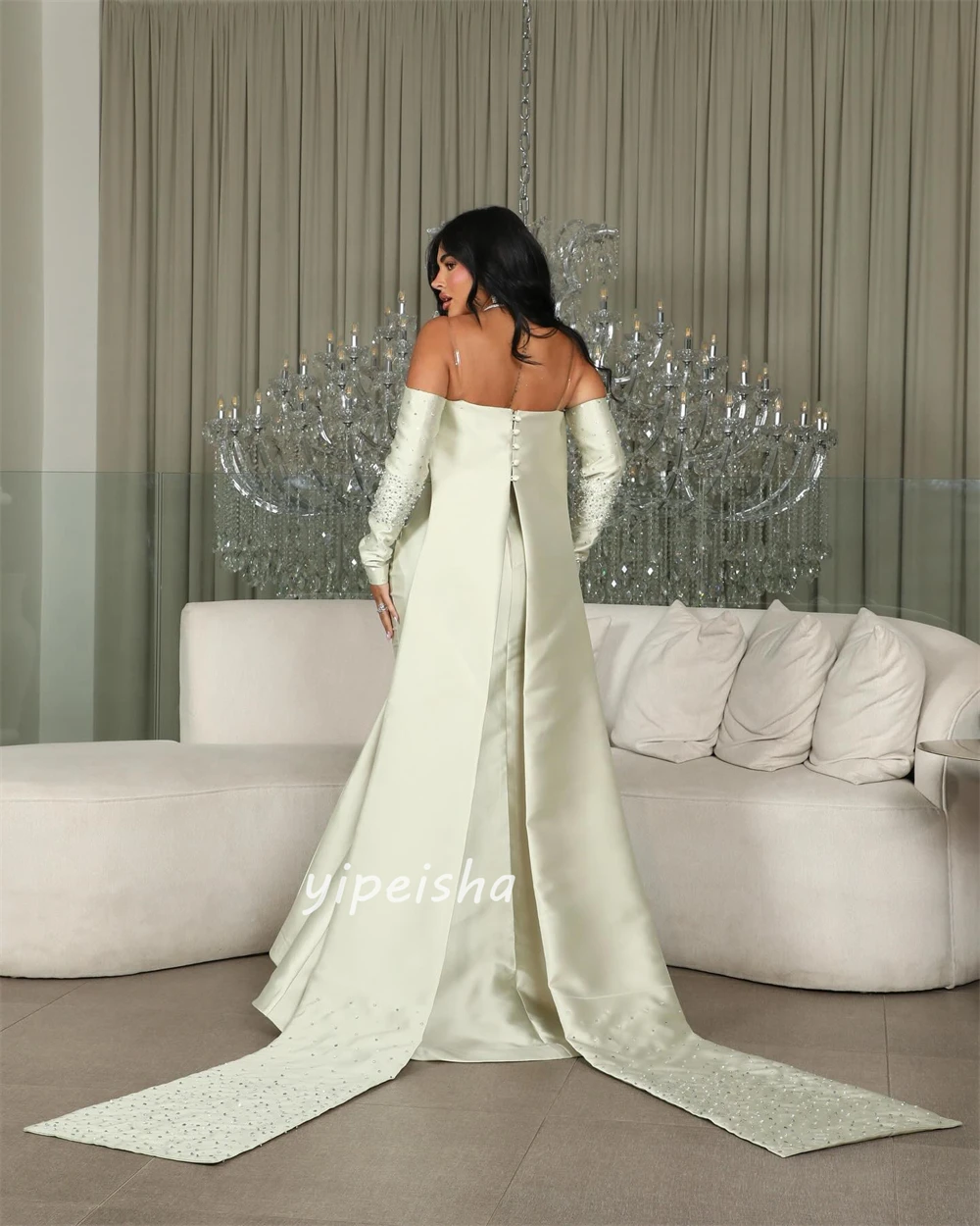 Customized High Quality Formal Charmeuse Beading Ruched Mermaid Off-the-shoulder Midi Dresses Bespoke Occasion Dresses Matching