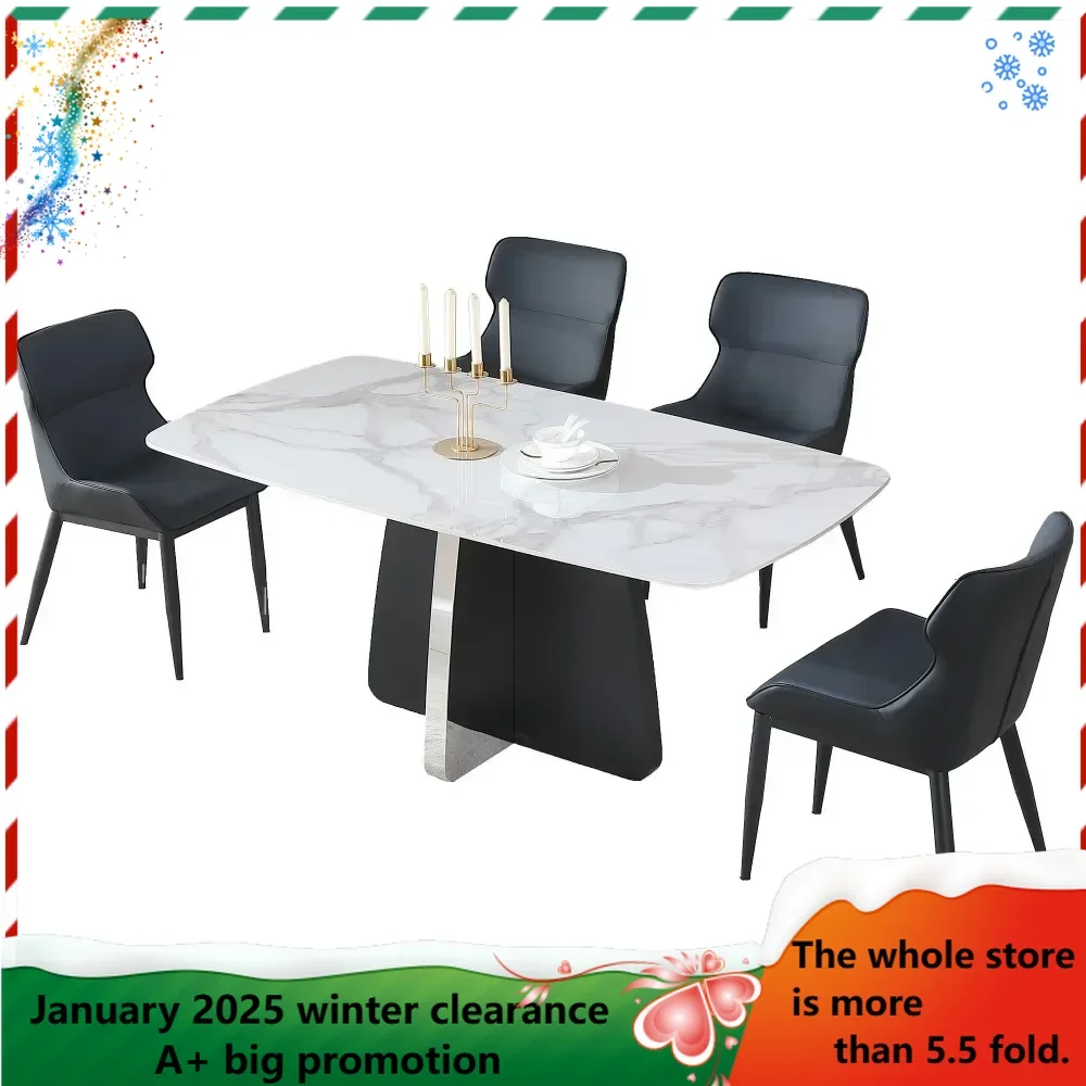 63 -inch Hyundai 6 -person dining table, the roasting table table is equipped with a stainless steel base Dining Room Sets