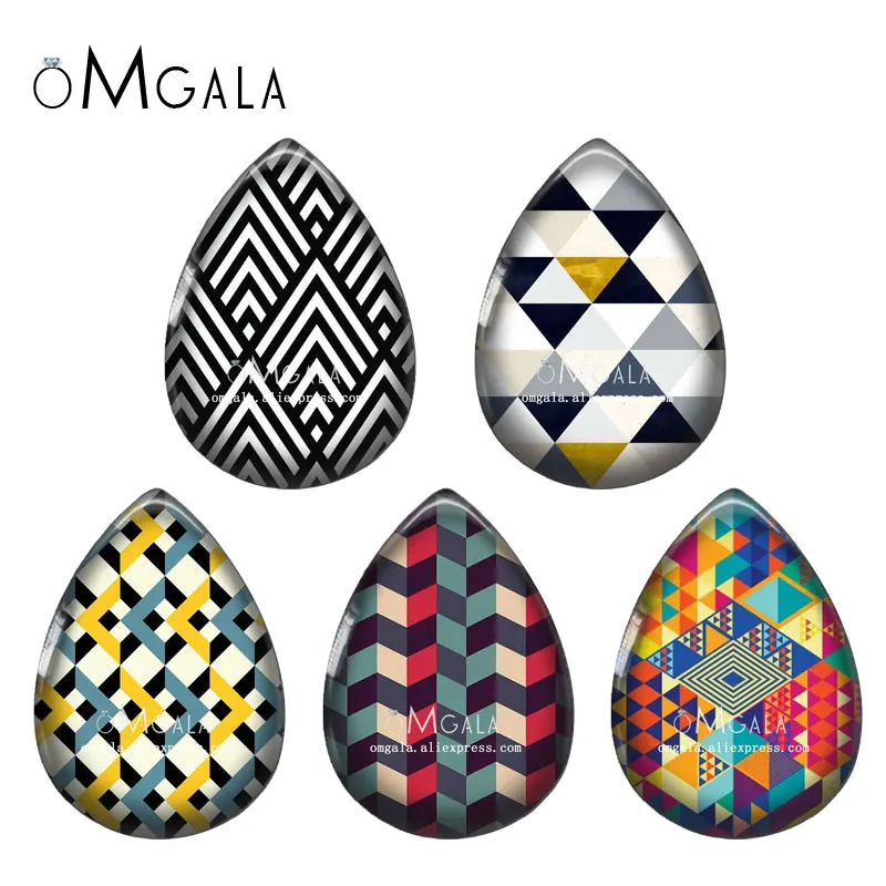 5pairs Geometric Polygon Color Patterns Water Drop Photo Glass cabochon flat back for DIY Earrings Jewelry Making Findings