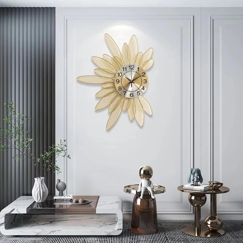 

55X46cm 3d Large Metal Metallic Vintage Round Metal Iron Petals Shape Wall Clock Home Decoration Silent Bedroom Wall Clock