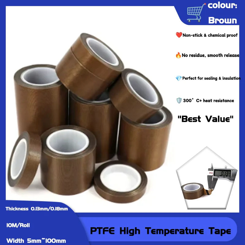 

PTFE Coated Fabric Tape Thickness 0.13mm/0.18mm High Temperature for PTFE Tape Electrical Insulation Tape 1 Roll Width 5~100mm