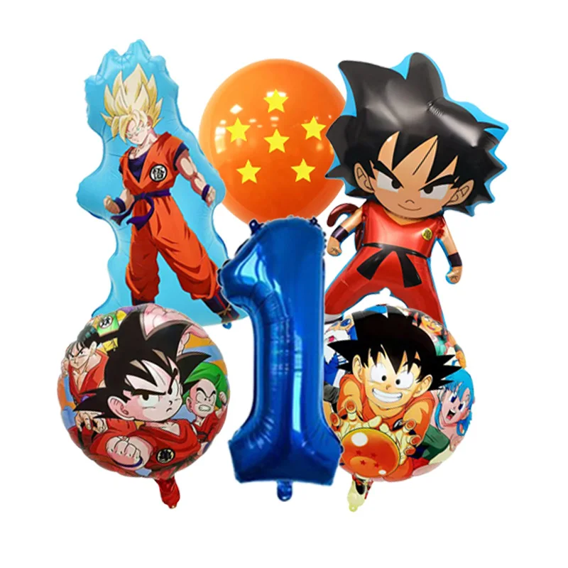 Giant Dragon Ball Z Four Star Sphere Foil Balloon Display with Smaller Goku Mylar for Statement Cake Table Decor